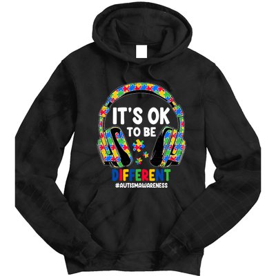 Autism Awareness Headphones ItS Ok To Be Different Tie Dye Hoodie