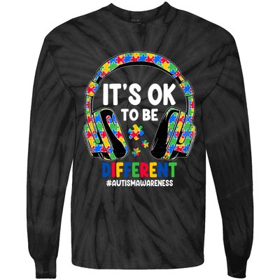 Autism Awareness Headphones ItS Ok To Be Different Tie-Dye Long Sleeve Shirt