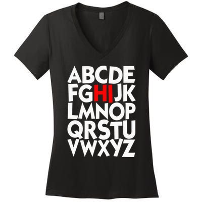 Alphabet ABCs Hi Kindergarten Alphabet learn ABCs  Women's V-Neck T-Shirt