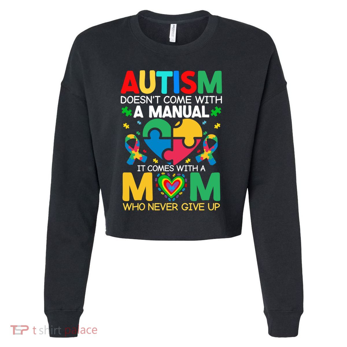 Autism Awareness Heart Of Support And Puzzle Piece Gift Cropped Pullover Crew