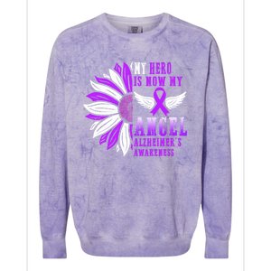 Alzheimers Awareness Hero Is Now My Angel Remembrance Purple Gift Colorblast Crewneck Sweatshirt