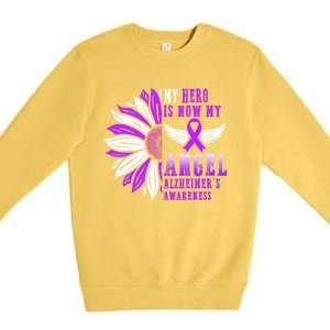 Alzheimers Awareness Hero Is Now My Angel Remembrance Purple Gift Premium Crewneck Sweatshirt