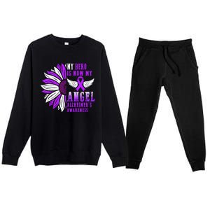 Alzheimers Awareness Hero Is Now My Angel Remembrance Purple Gift Premium Crewneck Sweatsuit Set