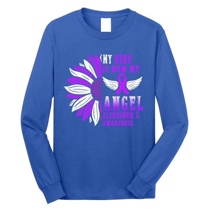 Alzheimers Awareness Hero Is Now My Angel Remembrance Purple Gift Long Sleeve Shirt