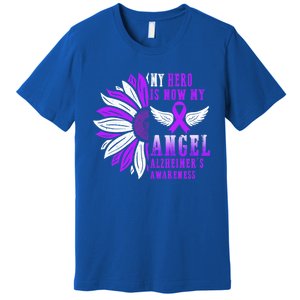 Alzheimers Awareness Hero Is Now My Angel Remembrance Purple Gift Premium T-Shirt