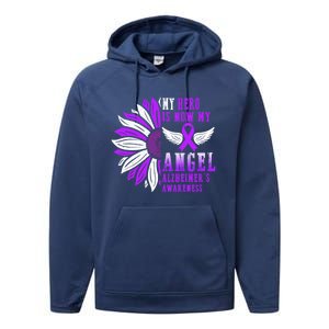 Alzheimers Awareness Hero Is Now My Angel Remembrance Purple Gift Performance Fleece Hoodie