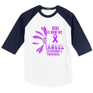 Alzheimers Awareness Hero Is Now My Angel Remembrance Purple Gift Baseball Sleeve Shirt