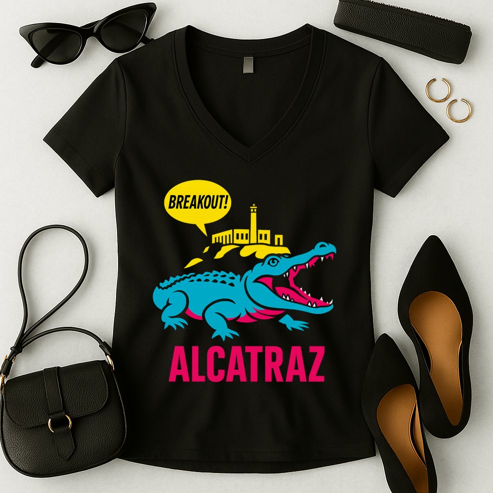 Alligator Alcatraz Hot Breakout Women's V-Neck T-Shirt
