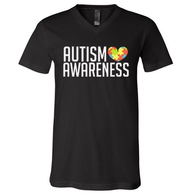 Autism Awareness Heart Puzzle Support V-Neck T-Shirt