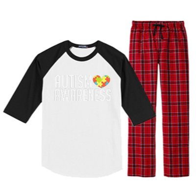 Autism Awareness Heart Puzzle Support Raglan Sleeve Pajama Set