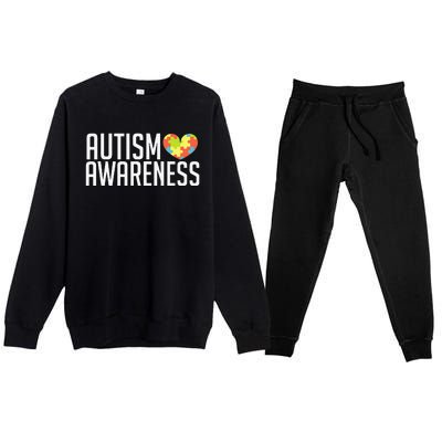 Autism Awareness Heart Puzzle Support Premium Crewneck Sweatsuit Set