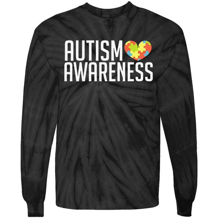 Autism Awareness Heart Puzzle Support Tie-Dye Long Sleeve Shirt