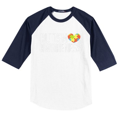 Autism Awareness Heart Puzzle Support Baseball Sleeve Shirt