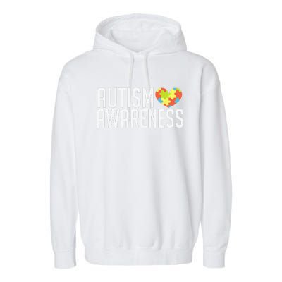 Autism Awareness Heart Puzzle Support Garment-Dyed Fleece Hoodie