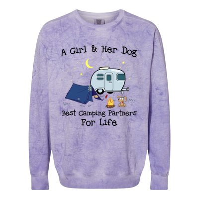 A And Her Dog Best Camping Partners For Life Gift Colorblast Crewneck Sweatshirt