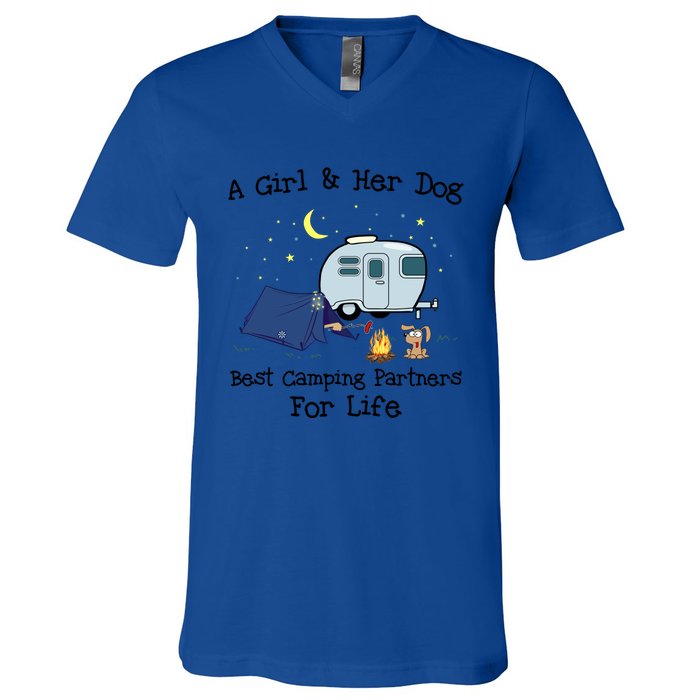 A And Her Dog Best Camping Partners For Life Gift V-Neck T-Shirt