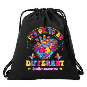 Autism Awareness Heart and Butterfly It's Ok To Be Different Drawstring Bag