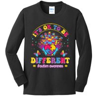 Autism Awareness Heart and Butterfly It's Ok To Be Different Kids Long Sleeve Shirt