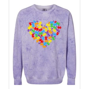 Autism Awareness Heart Valentine Day Puzzle Piece Boy Girl Colorblast Crewneck Sweatshirt