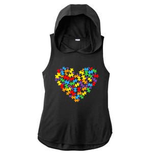 Autism Awareness Heart Valentine Day Puzzle Piece Boy Girl Ladies PosiCharge Tri-Blend Wicking Draft Hoodie Tank