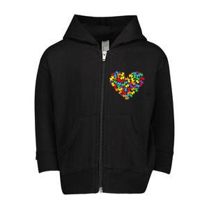 Autism Awareness Heart Valentine Day Puzzle Piece Boy Girl Toddler Zip Fleece Hoodie