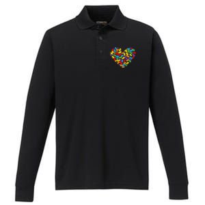 Autism Awareness Heart Valentine Day Puzzle Piece Boy Girl Performance Long Sleeve Polo