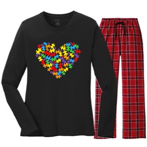 Autism Awareness Heart Valentine Day Puzzle Piece Boy Girl Women's Long Sleeve Flannel Pajama Set 