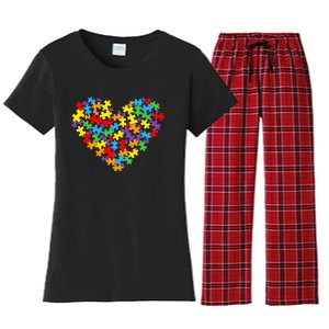 Autism Awareness Heart Valentine Day Puzzle Piece Boy Girl Women's Flannel Pajama Set