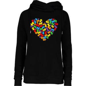 Autism Awareness Heart Valentine Day Puzzle Piece Boy Girl Womens Funnel Neck Pullover Hood