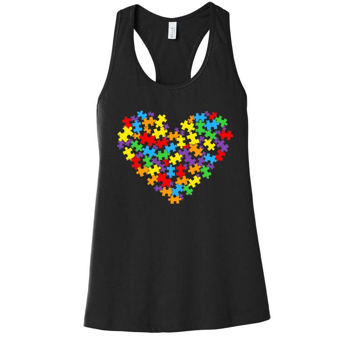 Autism Awareness Heart Valentine Day Puzzle Piece Boy Girl Women's Racerback Tank