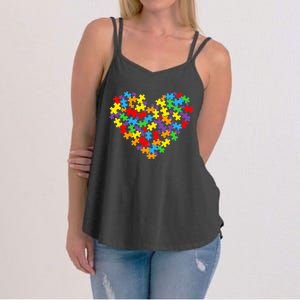 Autism Awareness Heart Valentine Day Puzzle Piece Boy Girl Women's Strappy Tank