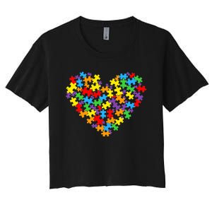 Autism Awareness Heart Valentine Day Puzzle Piece Boy Girl Women's Crop Top Tee