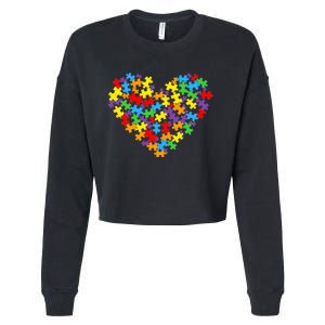 Autism Awareness Heart Valentine Day Puzzle Piece Boy Girl Cropped Pullover Crew