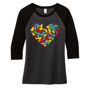 Autism Awareness Heart Valentine Day Puzzle Piece Boy Girl Women's Tri-Blend 3/4-Sleeve Raglan Shirt