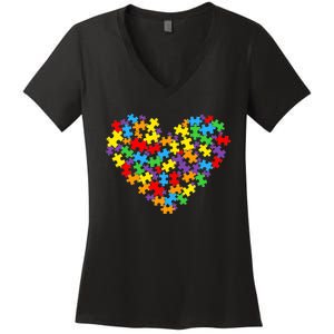 Autism Awareness Heart Valentine Day Puzzle Piece Boy Girl Women's V-Neck T-Shirt