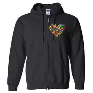 Autism Awareness Heart Valentine Day Puzzle Piece Boy Girl Full Zip Hoodie