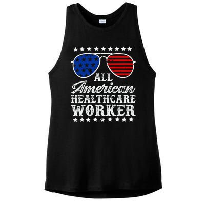 All American Healthcare Worker 4th Of July Family Matching Sunglasses Ladies PosiCharge Tri-Blend Wicking Tank