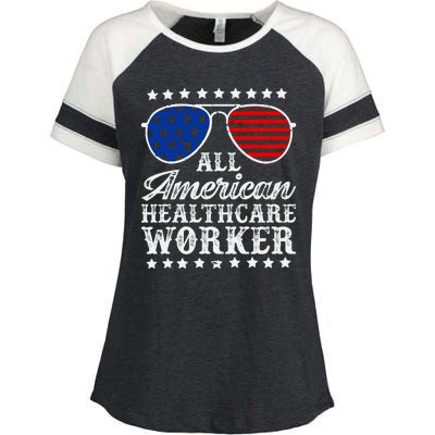 All American Healthcare Worker 4th Of July Family Matching Sunglasses Enza Ladies Jersey Colorblock Tee