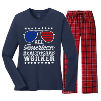 All American Healthcare Worker 4th Of July Family Matching Sunglasses Women's Long Sleeve Flannel Pajama Set 