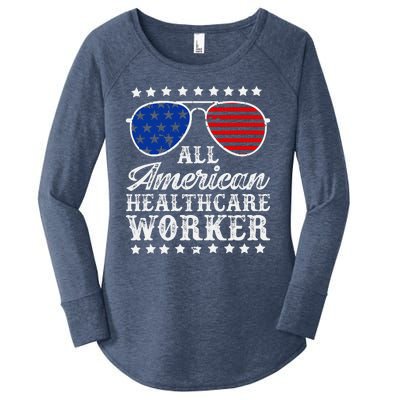 All American Healthcare Worker 4th Of July Family Matching Sunglasses Women's Perfect Tri Tunic Long Sleeve Shirt