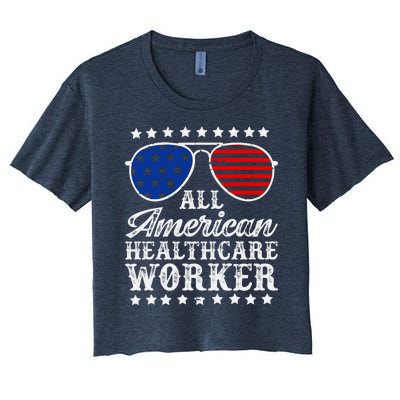 All American Healthcare Worker 4th Of July Family Matching Sunglasses Women's Crop Top Tee