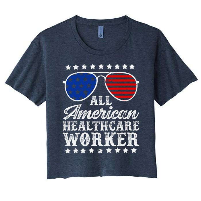 All American Healthcare Worker 4th Of July Family Matching Sunglasses Women's Crop Top Tee