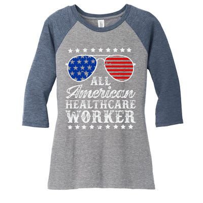 All American Healthcare Worker 4th Of July Family Matching Sunglasses Women's Tri-Blend 3/4-Sleeve Raglan Shirt