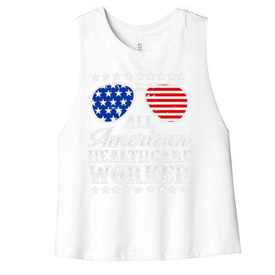 All American Healthcare Worker 4th Of July Family Matching Sunglasses Women's Racerback Cropped Tank