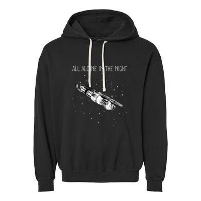 All Alone In The Night Space Station Black Sci Fi Garment-Dyed Fleece Hoodie