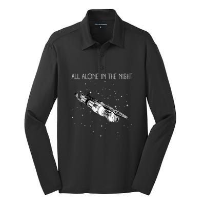 All Alone In The Night Space Station Black Sci Fi Silk Touch Performance Long Sleeve Polo