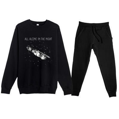 All Alone In The Night Space Station Black Sci Fi Premium Crewneck Sweatsuit Set