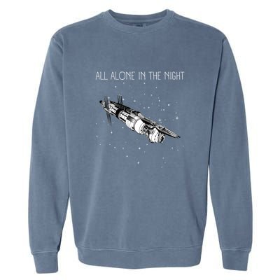 All Alone In The Night Space Station Black Sci Fi Garment-Dyed Sweatshirt