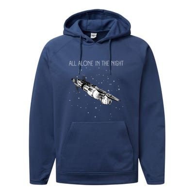 All Alone In The Night Space Station Black Sci Fi Performance Fleece Hoodie