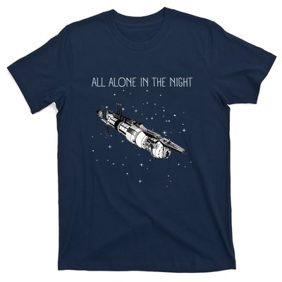 All Alone In The Night Space Station Black Sci Fi T-Shirt